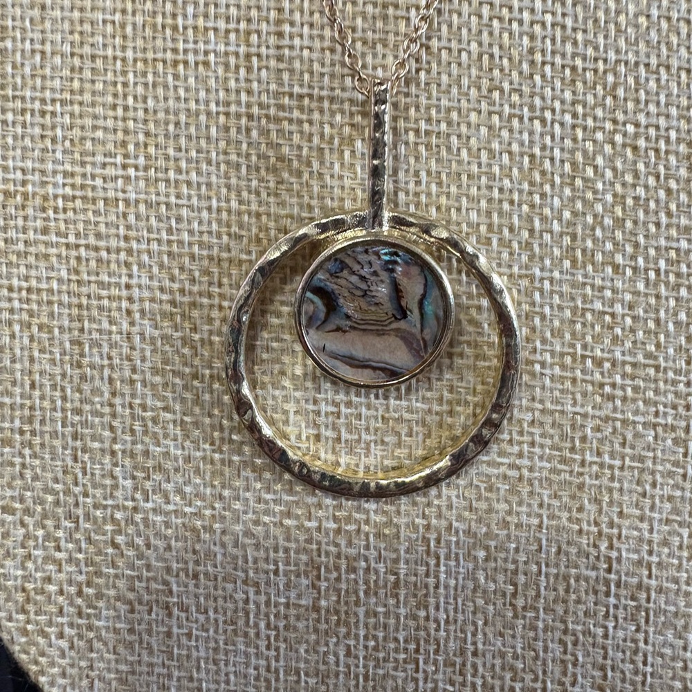 N95 Mother of Pearl Hammered Pendant Necklace